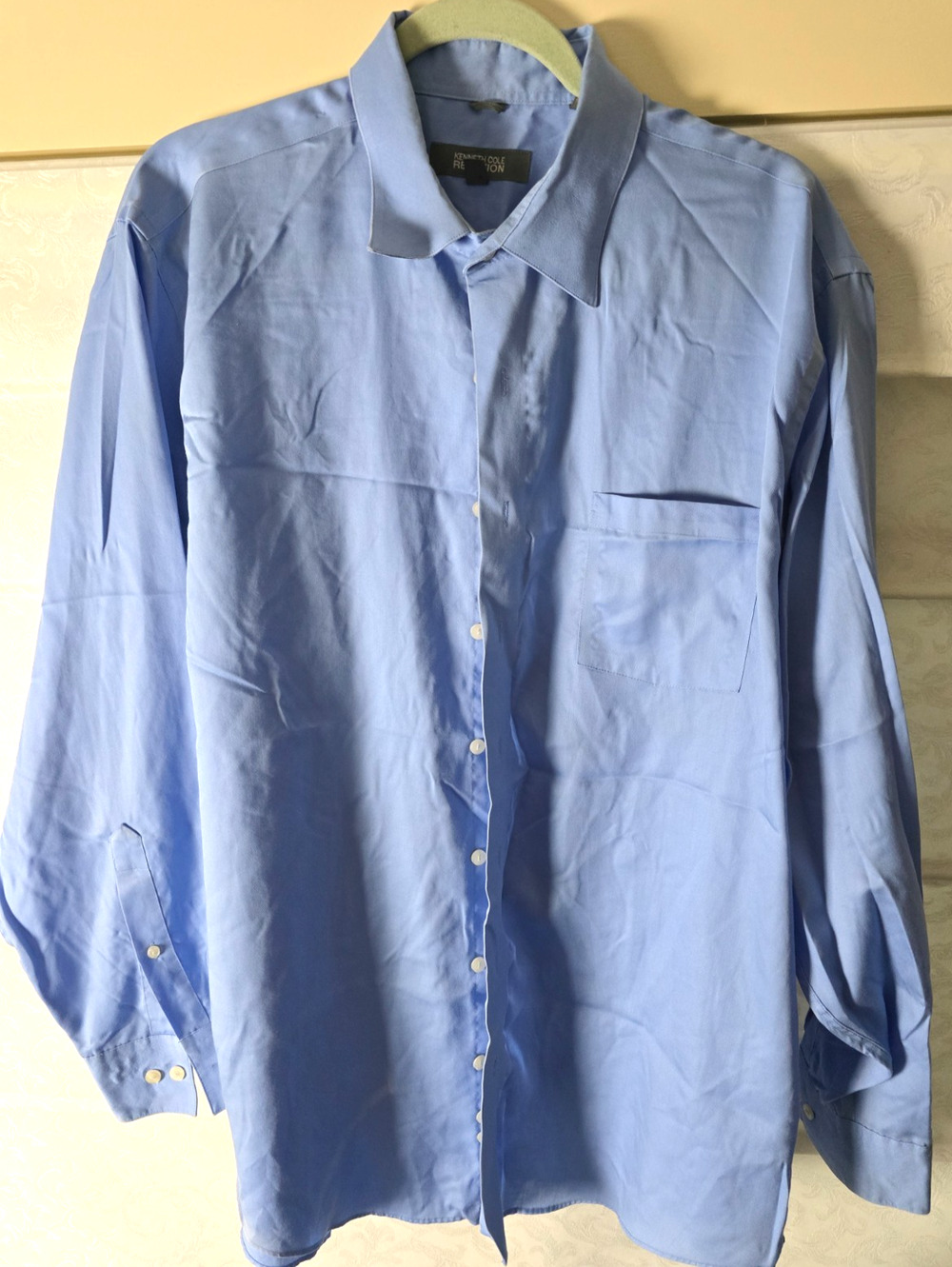 Kenneth Cole Reaction Dress Shirt Mens XL 17-17.5 34-35 Blue Long Sleeve